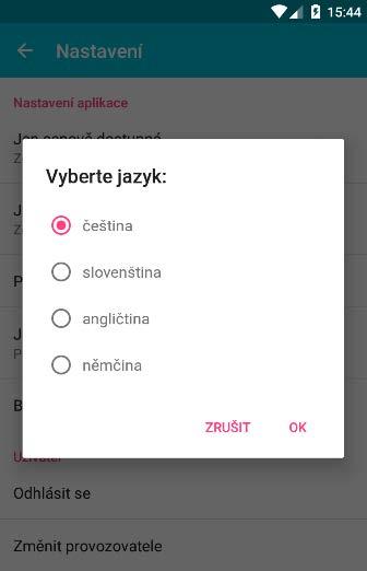 1 Nastavení aplikace Nastavení zda zobrazovat Jen cenově dostupná jídla, Jen časově dostupná jídla či zda se mají