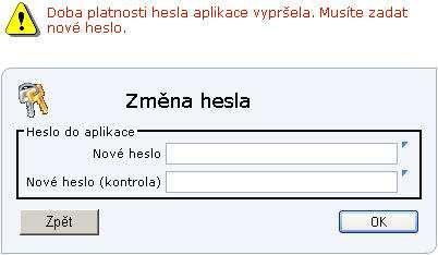 Pokud se uživatel rozhodne heslo neměnit, stiskem tlačítka Zpět se dostane na obrazovku s přihlašovacími údaji, kam zadá své sjednatelské