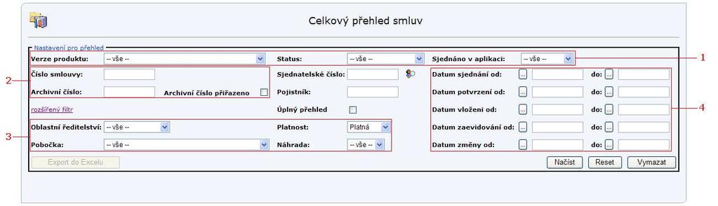 2.4 Přehledy V hlavní nabídce Menu je záložka pojmenovaná Přehledy. Zde uživatel najde přehled smluv, pojistníků, vozidel, žádostí o změnu a protokolů neplatných smluv.