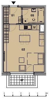 Byt A 03.04 jako 1+kk Obrázek 18: Prodejní plocha v bytě A 03.04 [8] Obrázek 19: Schéma umístění bytu A 03.