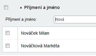 Vzhledem k tomu, že to budou desítky jmen (u větších tříd), je vhodné použít filtr, a to tak, že ve sloupci Příjmení a jméno klepnete (u pravého okraje záhlaví tohoto sloupce) na aktivaci filtru