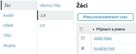 Smazání nepotřebných záznamů prostřednictvím karty žáka V případě, že chcete smazat jeden (či více) záznamů (nepotřebný/nadbytečně přidaný), lze to učinit následovně: 1.