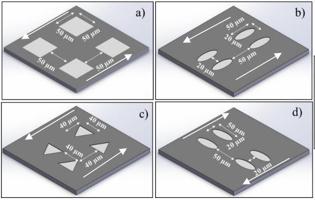 MATERIÁL A METODY Obr. 4.4 Tvary a rozměry topografie povrchu Pro výrobu textur na povrchu hlavic byl využit laser (Trumpf Trumicro 5250) vybavený skenovacím systémem (SCANLAB Hally scan 2).