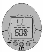 2. V případě, že teplota uvnitř inkubátoru je nižší než 25 C, na displeji se zobrazí LL, kde by měla být hodnota teploty.