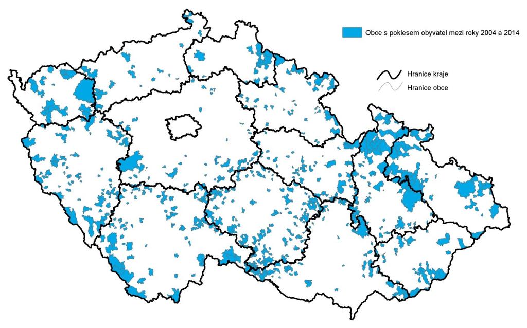 Vymezení souboru zmenšujících se měst Vytvořena databáze všech obcí ČR Relevantní data k příčinám a následkům smršťování.