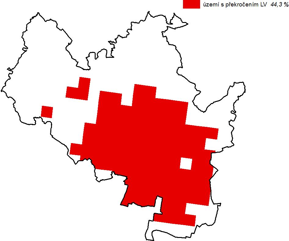 Obrázek 7: Území s překročením imisních limitů, aglomerace CZ06A Brno, 2007-2011 Zdroj dat: ČHMÚ Obrázek 8: Území s