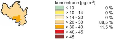 Obrázek 12: Pole průměrné roční koncentrace PM 10, aglomerace CZ06A Brno, rok 2011 Zdroj dat: ČHMÚ Obrázek 13: Pole průměrné roční koncentrace PM 10, aglomerace CZ06A Brno, pětiletý průměr za roky