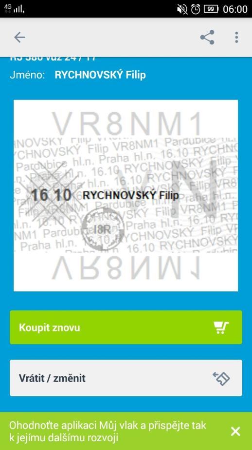 3.Krok Ze detailu jízdenky (Obrázek 40) do průvodce nákupem (Obrázek 41) Po stisku tlačítka Koupit znovu v