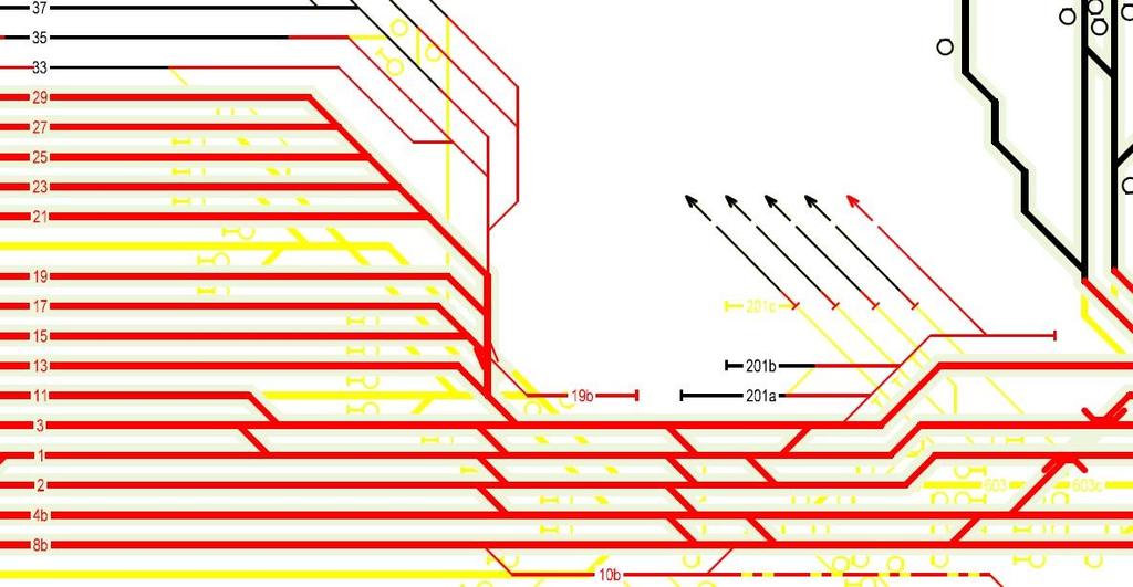 Žst. Ústí nad Labem západ (varianty A + C) Nesprávně stanovený dopravní program z kolejí 11 27 směr tunel V návrhu jsou tranzitní koleje navrženy tak, že vjezd i odjezd z kolejí 13 27 se potkává na