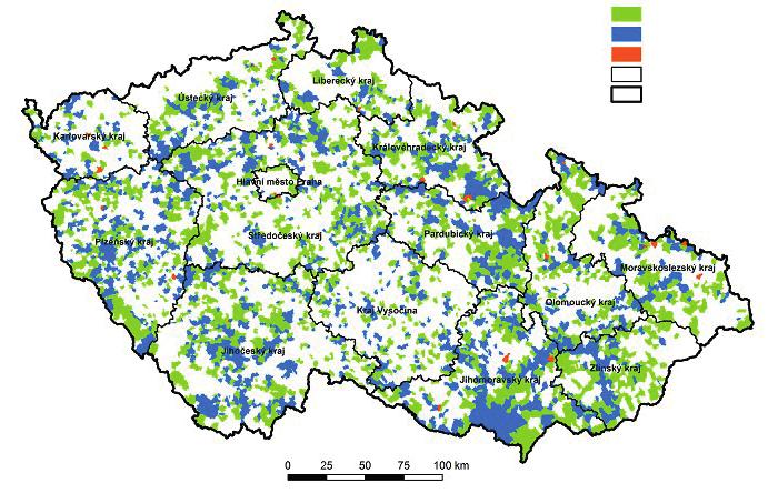 Z práva o stavu vo dn íh o h o sp o dá řst v í Č e sk é re p u bl i k y v ro ce 2 0 1 6 Obrázek 6.4.1 Přehled zahájených a ukončených komplexních pozemkových úprav v rámci krajů České republiky k 30.