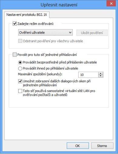 Klikněte na tlačítko Upřesnit nastavení. Nastavte parametry 802.