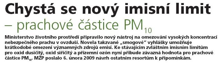 Nový imisní limit pro PM 10 novela Smogové vyhlášky 553/2002 Sb.