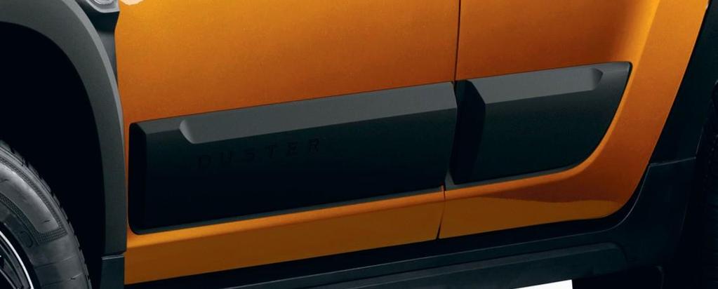 1 OCHRANNÉ BOČNÉ LIŠTY DVERÍ Zdôraznite robustný štýl vozidla Duster vďaka ochrane spodných častí dverí! Farba: čierna. Dodávané v páre.