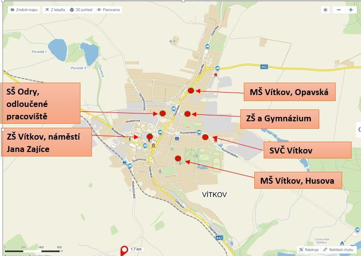 Mapa lokalizace škol a školských zařízení Vítkov Za Vítkov jsou do spolupráce s Agenturou zapojeny MŠ Vítkov na ul. Opavská a na ul.