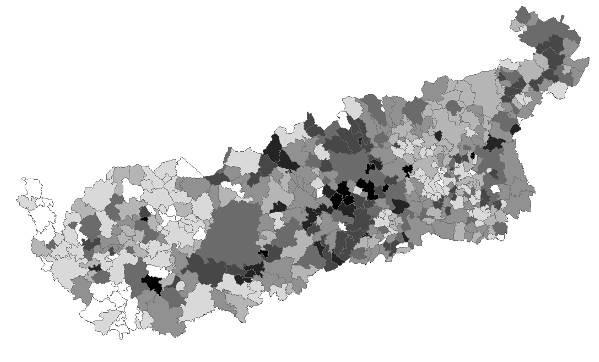 Kartogram 8 Míra nezaměstnanosti v obcích regionu k 31. 12.