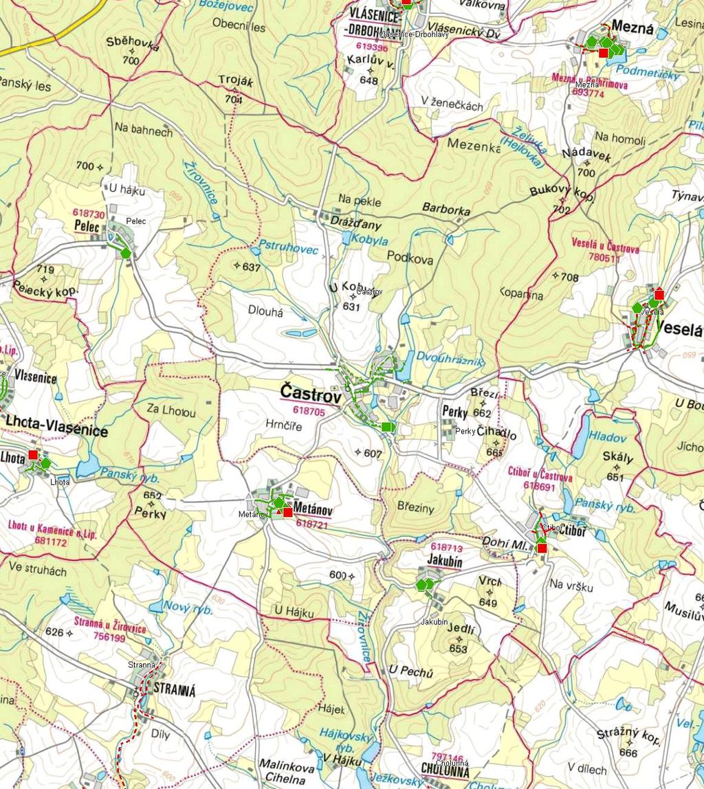 MAPA - KANALIZACE Trasování sítí, lokalizace ČOV, čerpacích stanic, výústí, odlehčovacích komor