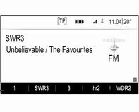 Rádio 121 K dispozici je 25 individuálních oblíbených umístění, zobrazených jako pět oblíbených položek na stránku.