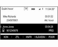 140 Telefon Druhý příchozí hovor Zobrazí se zpráva se jménem nebo číslem volající. Vyberte PŘEP a přijměte druhý telefonní hovor, přičemž první přepněte na podržení.