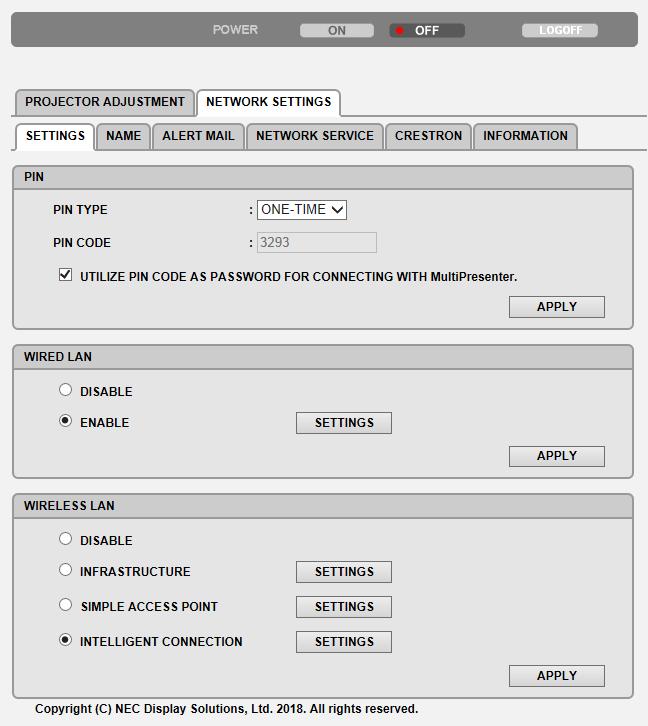 7. Připojení k síti NETWORK SETTINGS Podrobné informace o jednotlivých