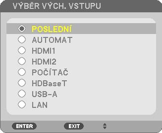 Výběr výchozího zdroje Můžete jej nastavit tak, že se zobrazí pokaždé, když je projektor zapnut. 1. Stiskněte tlačítko MENU. Zobrazí se nabídka. 2. Promítání obrazu (základní operace) 2.