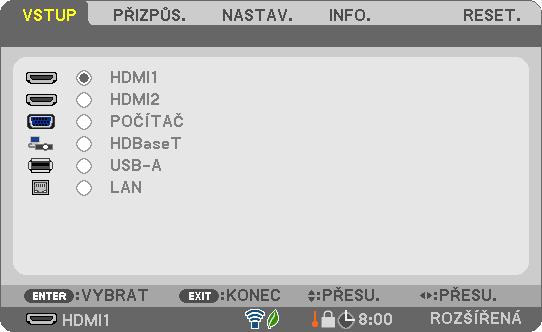 Čas do vypnutí Režim nabídky Symbol zámku ovládacího panelu Okna nabídky nebo dialogová okna mají obvykle následující prvky: Zvýraznění Značka trojúhelníku Záložka Přepínací tlačítko Zdroj Čas do