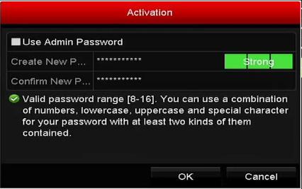 Use Admin Password: Pokud zaškrtnete toto políčko, bude u spuštěného zařízení NVR nakonfigurována kamera nebo kamery pomocí stejného hesla správce.