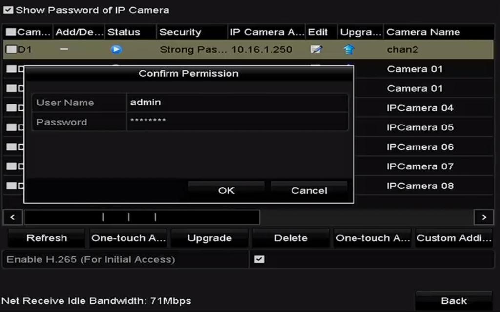 Povolení přístupu ke streamu H.265 Obrázek 2 34 Seznam přidaných IP kamer Pokud zaškrtnete políčko Enable H.