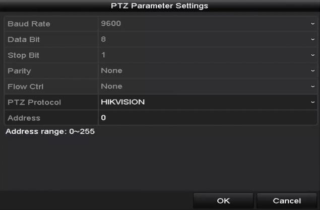 4.1 Konfigurace nastavení PTZ Účel: Kapitola 4 Ovládací prvky PTZ Postupujte podle pokynů k nastavení parametrů PTZ. Konfigurace parametrů PTZ by měla být provedena před ovládáním kamery PTZ.