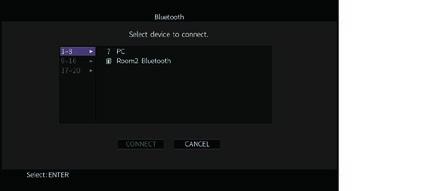Poslech pomocí reproduktorů/sluchátek Bluetooth 4 Pomocí šipek a tlačítka ENTER vyberte požadovaný reproduktor/sluchátka Bluetooth.