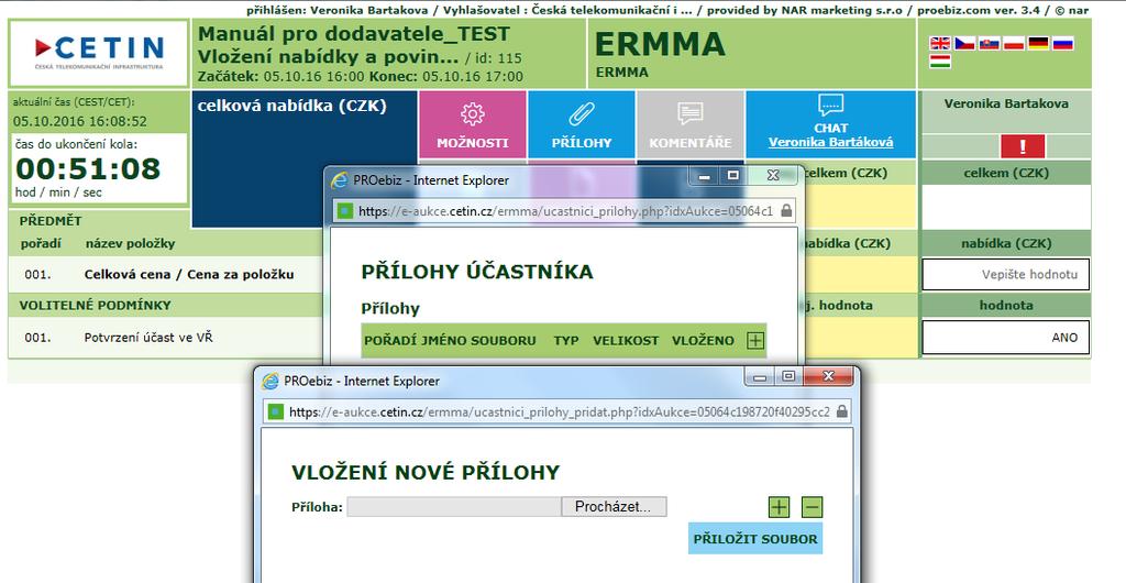 10) Vložení povinných příloh Přílohy prosím vkládejte formou příloh výběrového řízení.