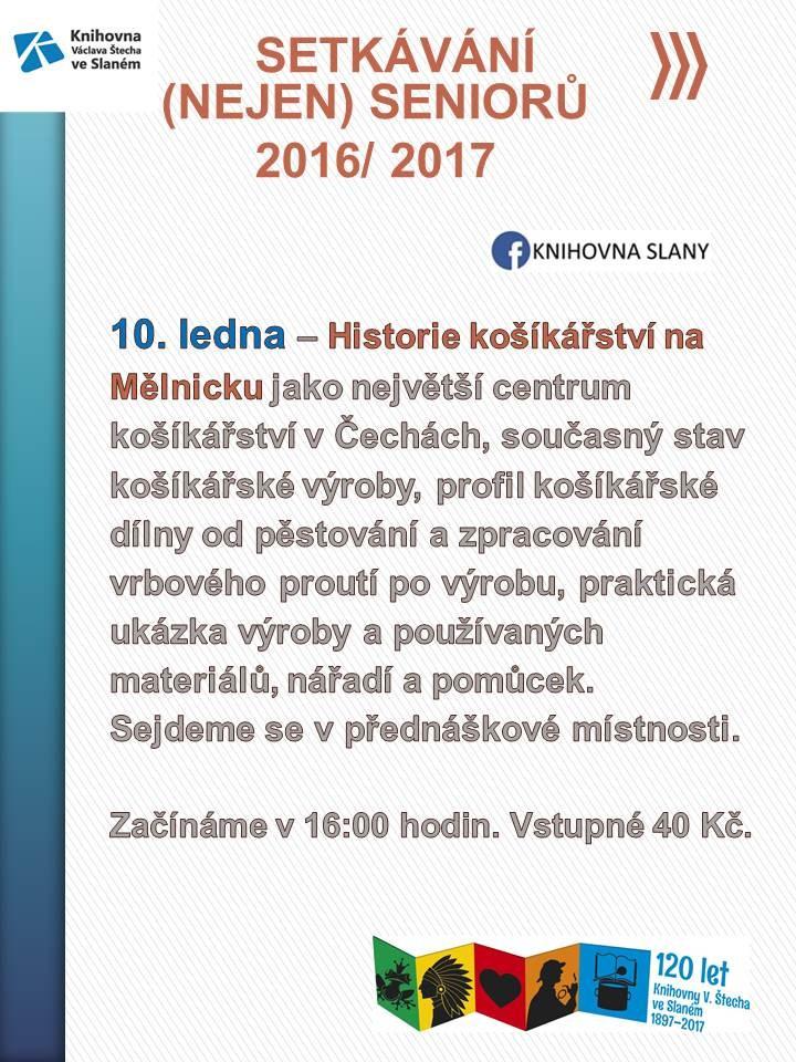 Setkávání (nejen) seniorů ve Slaném IX. (2016/2017) Knihy za babku - lednová burza knih a časopisů Chcete si obohatit svou knihovnu?