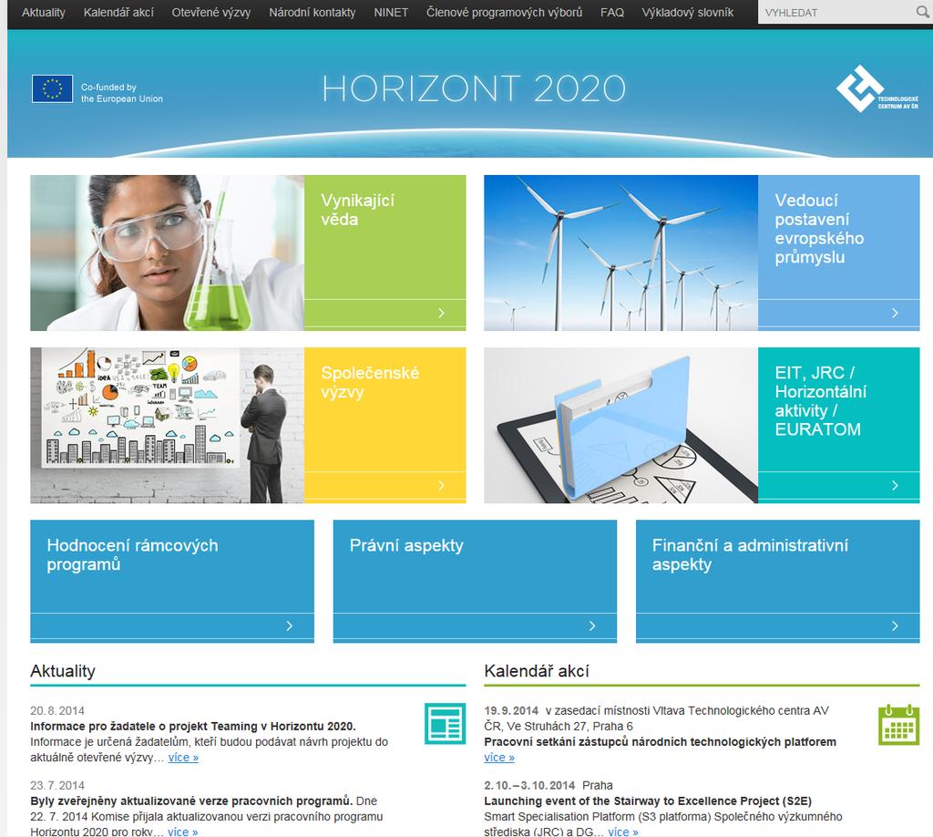 PORTÁL H2020 podrobné info, výzvy, informační akce prezentace z akcí odběr novinek, Zpravodaje,