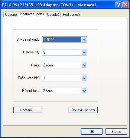 Pod volbou Upřesnit lze ve Windows XP změnit přiřazení čísla portu, např. COM3, COM4... Důležité!