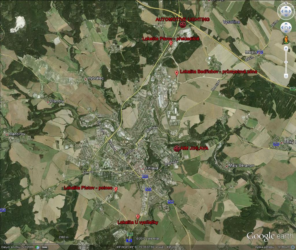 Uvažované lokality: 1. Pístov psinec 2. U vysílačky 3.