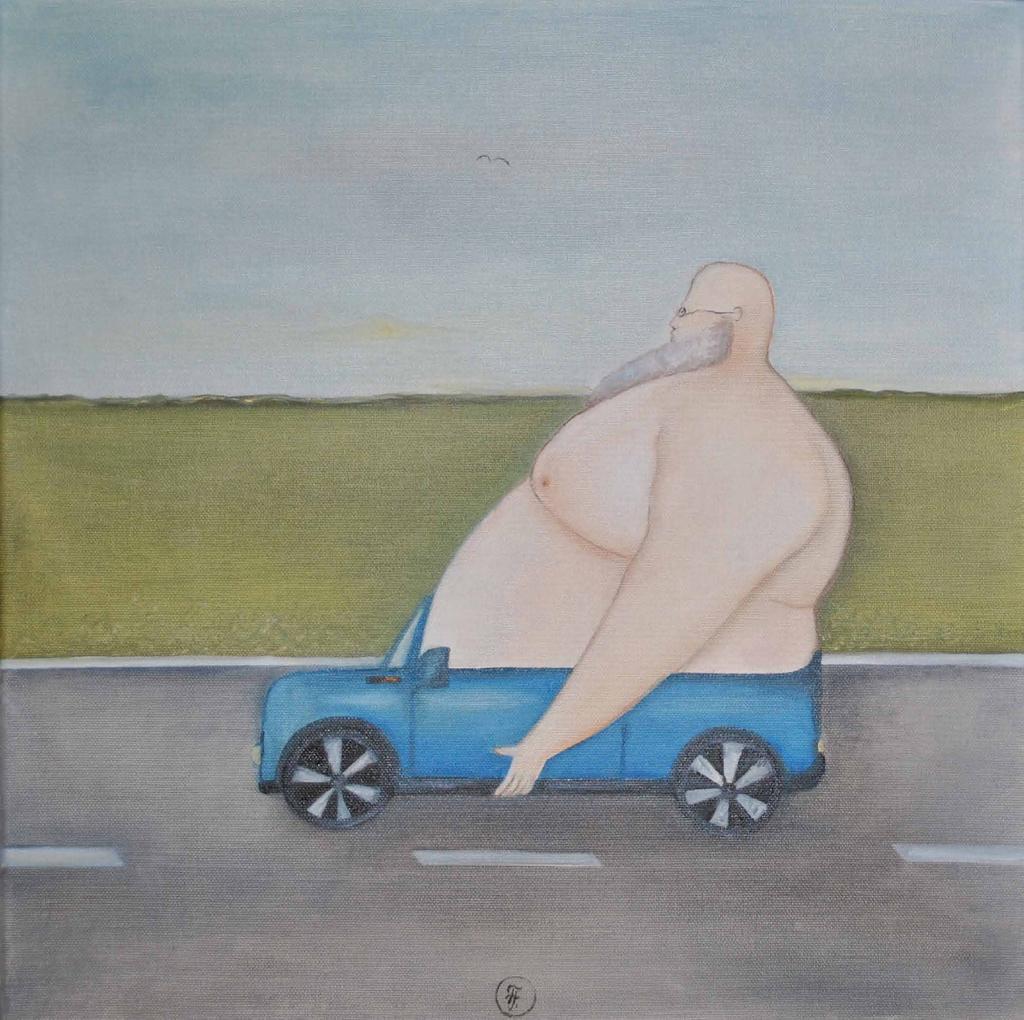 Ivana Olšanová, Na procházce, duben 2012, olej, plátno, 50x50 cm. Foto Robin Pěnička.