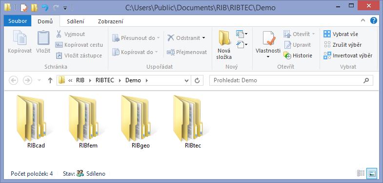 příslušnou složku k instalovaným produktům RIBTEC : Po vstupu do složky Demo a podsložky s demonstračních příkladů zvolené podskupiny produktů RIBcad, RIBgeo, RIBtec, RIBfem se