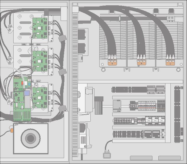 V levém skříňovém systému položte silové kabely nalevo a napravo od tří vnitřních ventilátorů, aby nebyla omezena jejich funkce. 2.