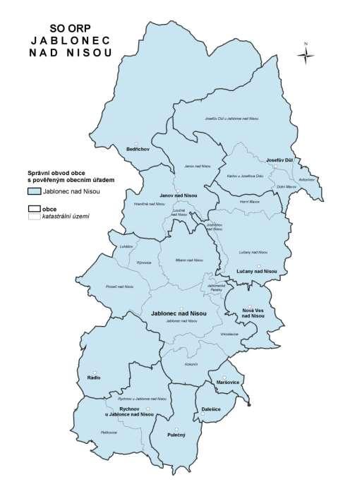 Mapa zájmového území (správního obvodu) ORP Jablonec nad Nisou Zdroj: ČSÚ,