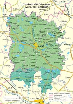 3 Vymezení území MAP MAS Blatensko se nachází na území Jihočeského kraje. Území MAS Blatenska sdružuje 32 obcí v severozápadní části okresu Strakonice v Jihočeském kraji.