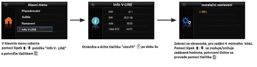 5 Instalační programování jednotky Vstup do instalačního menu: 5.1 Nastavení Master a Slave monitorů při stejné adrese Pokud je v systému více monitorů se stejnou adresou (např. v jednom bytě) max.