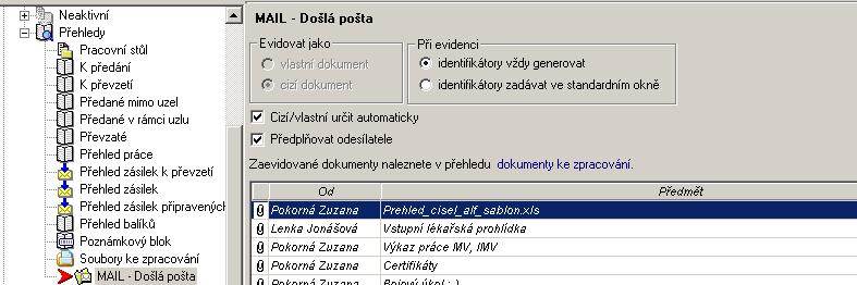 Kliknutím na poloţku Dokumenty ke zpracování bude načten seznam všech dokumentů ke zpracování. V tomto seznamu lze provádět kontrolu a zpracování došlých elektronických dokumentů. 6.