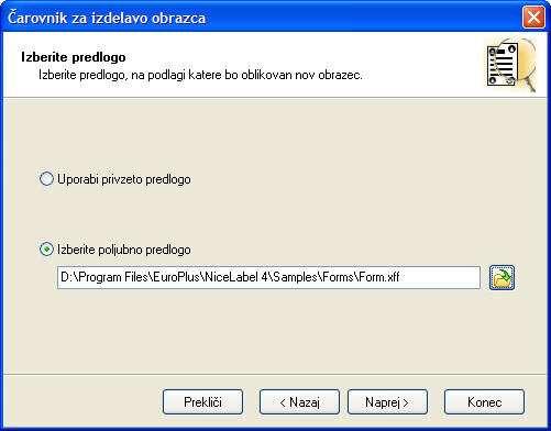 Čarovnik za izdelavo obrazca: Izbira predloge Čarovnik za nov obrazec: Izbira predloge V tem koraku morate izbrati predlogo, ki bo osnova za novi obrazec.