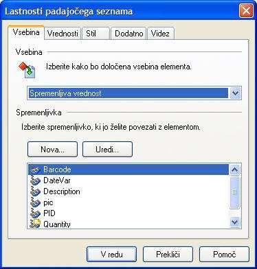 Lastnosti seznama: Vsebina Lastnosti seznama: podstran Vsebina Vsebina: Določite kako bo vsebina elementa definirana.