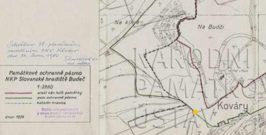 Kontext místa Mapa z roku 1972, která ukazuje pásma ochrany NKP