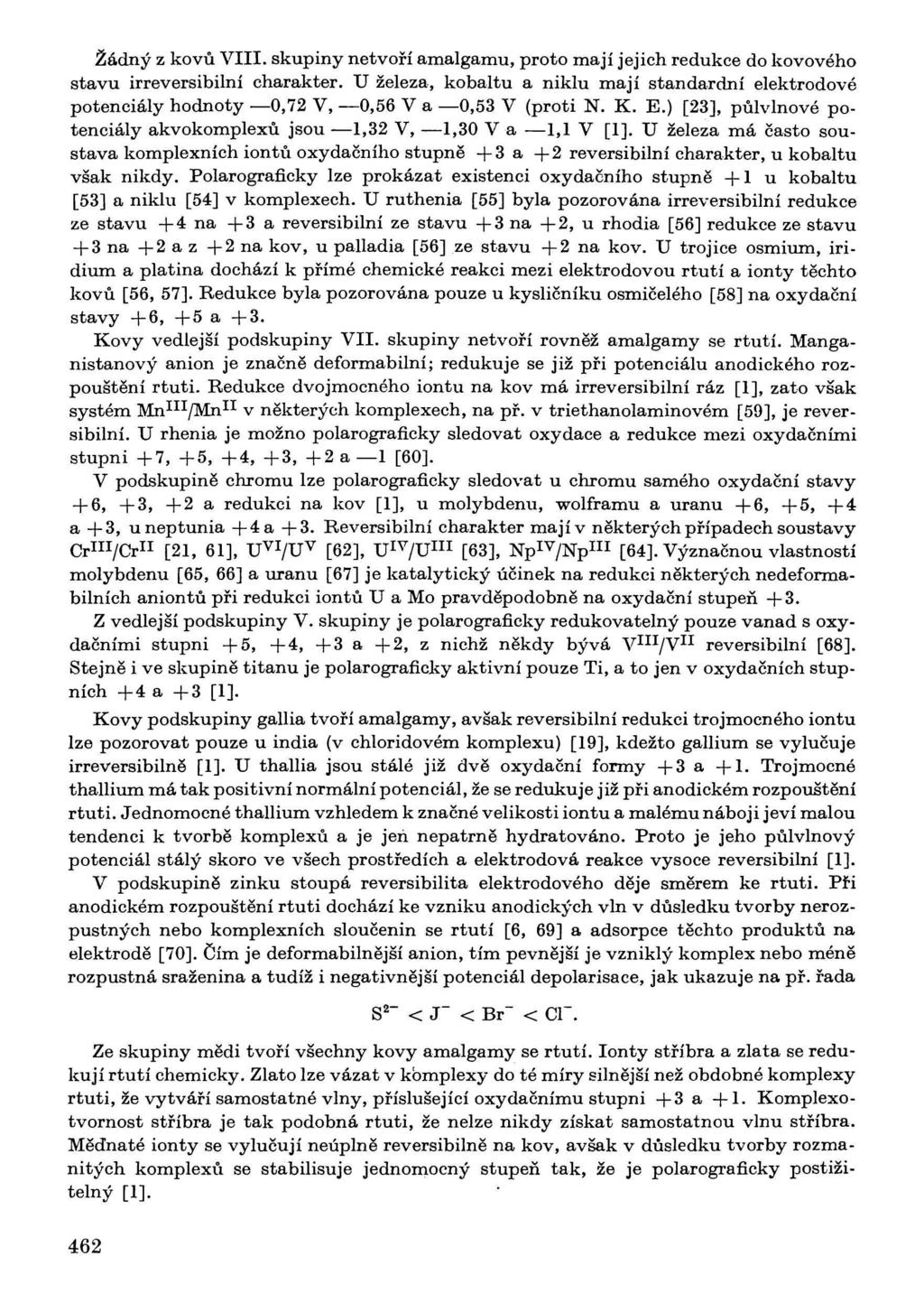 Žádný z kovů VIII. skupiny netvoří amalgamu, proto mají jejich redukce do kovového stavu irreversibilní charakter.