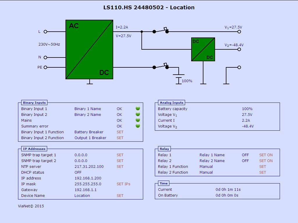 SNMP S VLASTNOU WEB STRÁNKOU UPOZORNENIE SNMP adaptér má pevnú MIB tabuľku a je kompatibilný s vyššími dohľadovými systémami. SNMP modul obsahuje 2 relé s výkonovým rozpínacím kontaktom.