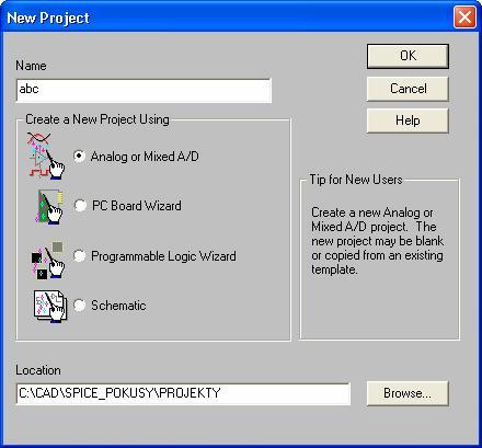 exe (ikona Capture), nikoliv PSpice AD Základy práce s projekty, kreslení schémat, zakládání simulačních profilů, spouštění simulací atd. viz [1].