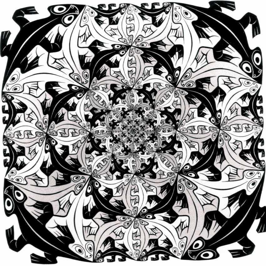 Graf 1. Bifurkace [1] 2) Teoretická část Obrázek 1. M. C. Escher, Smaller and Smaller, 1956 Nejdříve jsme zkusili namodelovat několik příkladů využívajících teorie deterministického chaosu.