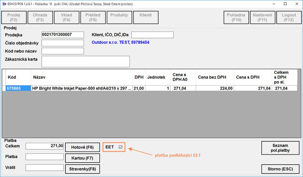 3 ESYCO POS Pro využívání funkcionality v této podobě je nutná verze Esyco.NET 1.9.1.0 a vyšší a verze EsycoPOS 1.2.0 a vyšší s aktuální nasazenou webovou službou pro EsycoPOS. 3.