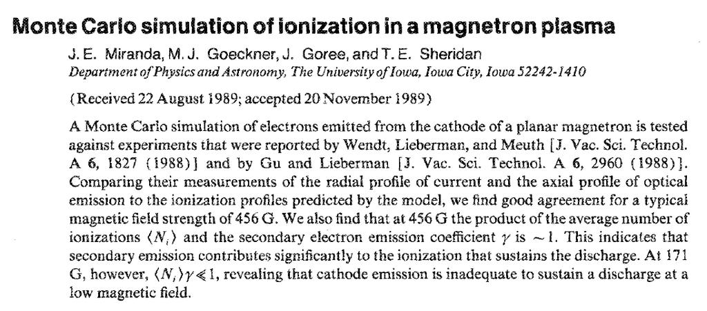 Simulace sekundárních elektronů v magnetronovém výboji Výpočet počtu iontů generovaných sekundárními